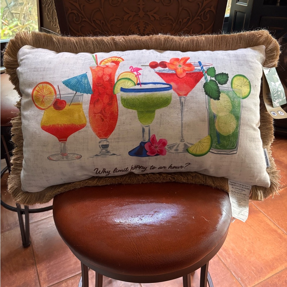 NWT Tommy Bahama Tropical Cocktail Decorative Throw Pillow w Burlap Trim 24 x 18